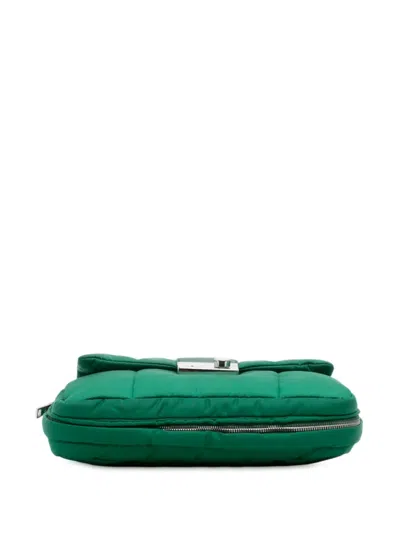 Pre-owned Prada 2010-2025 Tessuto Bomber Sound Lock Chain Flap Shoulder Bag In Green