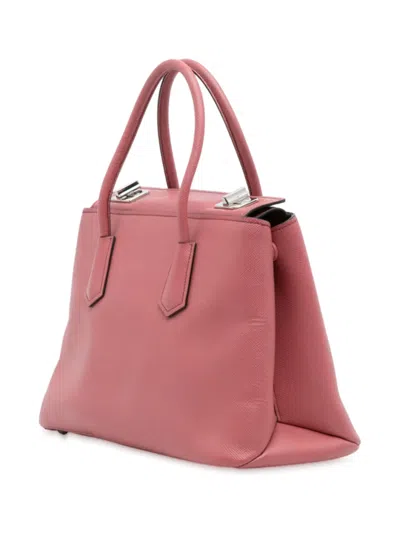 Pre-owned Prada 2010-2025 Saffiano Cuir Turnlock Twin Satchel In Pink