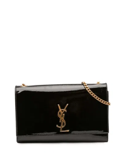 Pre-owned Saint Laurent 2015 Medium Patent Monogram Kate Crossbody Bag In Black