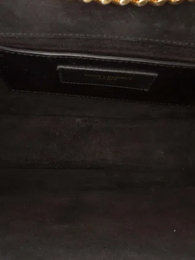 Pre-owned Saint Laurent 2015 Medium Patent Monogram Kate Crossbody Bag In Black