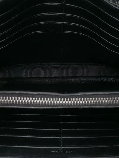 Pre-owned Saint Laurent 2000-2025 Metallic Python Embossed Leather Monogram Kate Wallet On Chain Crossbody Bag In Silver