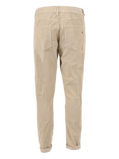 Dondup Tailored Fit Cotton Blend Pants With Subtle Detailing In Neutral