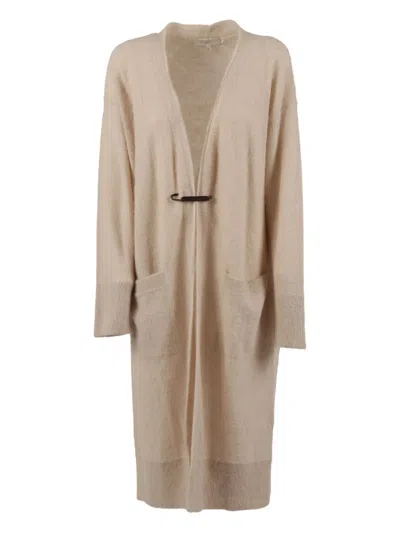 Antonelli Fine Knit Cardigan With Button-down Front And Relaxed Fit In Neutral