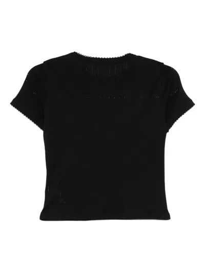 Rotate Birger Christensen Pointelle T-shirt In Black