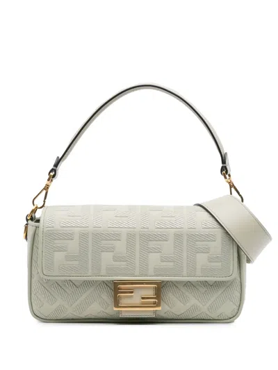 Pre-owned Fendi 2010-2025 Zucca Embroidered Canvas Baguette Satchel In Green