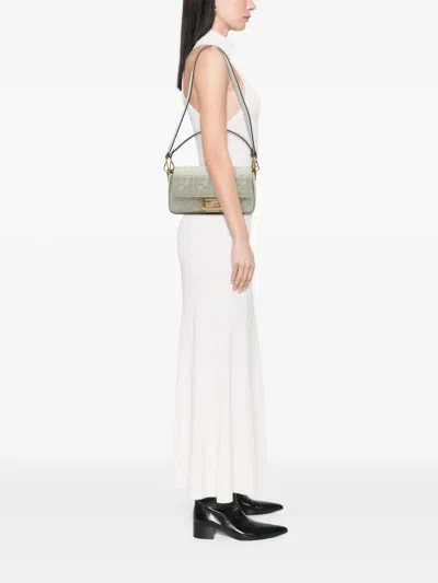 Pre-owned Fendi 2010-2025 Zucca Embroidered Canvas Baguette Satchel In Green