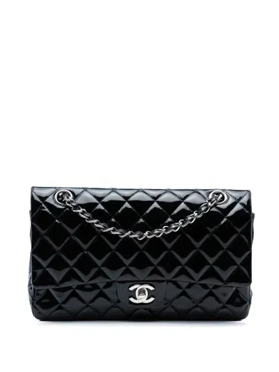 Pre-owned Chanel 2009-2010 Medium Classic Patent Double Flap Shoulder Bag In Black