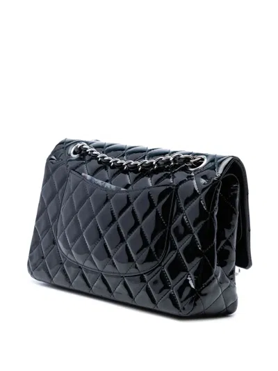 Pre-owned Chanel 2009-2010 Medium Classic Patent Double Flap Shoulder Bag In Black