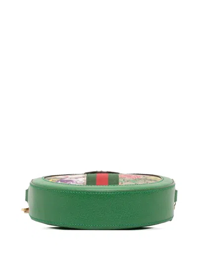 Pre-owned Gucci 2016-2025 Mini Gg Supreme Flora Ophidia Round Crossbody Bag In Brown