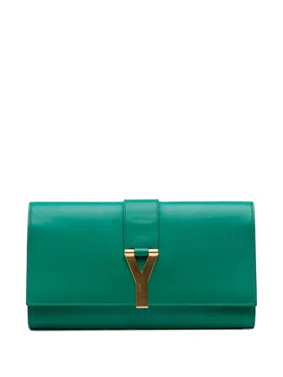 Pre-owned Saint Laurent 2013-2025 Leather Chyc Ligne Clutch Bag In Green