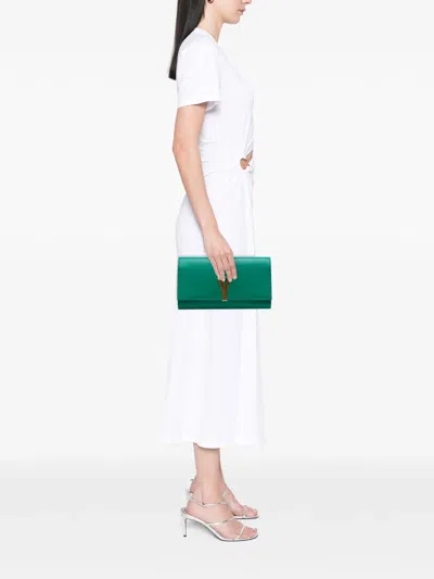Pre-owned Saint Laurent 2013-2025 Leather Chyc Ligne Clutch Bag In Green