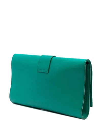 Pre-owned Saint Laurent 2013-2025 Leather Chyc Ligne Clutch Bag In Green