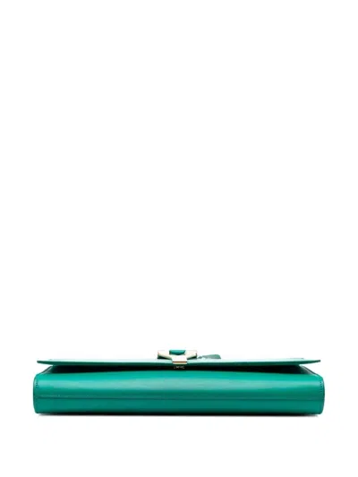 Pre-owned Saint Laurent 2013-2025 Leather Chyc Ligne Clutch Bag In Green