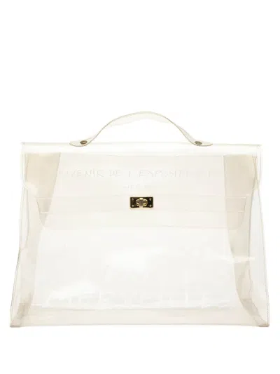 Pre-owned Hermes 1997 Vinyl Souvenir De L Exposition Kelly Handbag In White