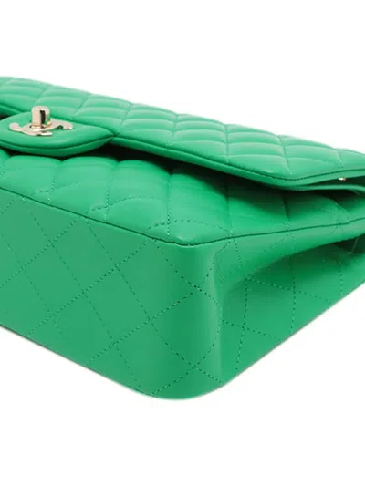 Pre-owned Chanel 2019 Medium Classic Lambskin Double Flap Shoulder Bag In Green