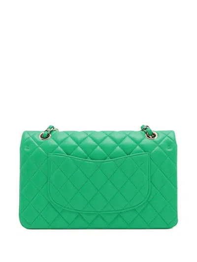 Pre-owned Chanel 2019 Medium Classic Lambskin Double Flap Shoulder Bag In Green
