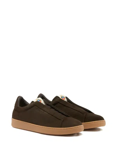 Bally Crest Suede Sneakers In Brown