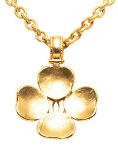 Pre-owned Chanel 1996 Gold Plated Cc Clover Pendant Necklace Costume Necklace