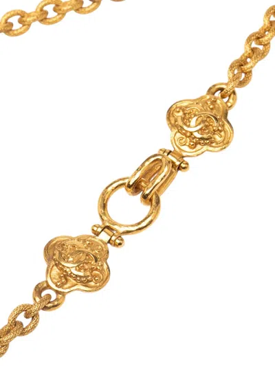Pre-owned Chanel 1996 Gold Plated Cc Clover Pendant Necklace Costume Necklace