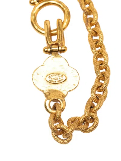 Pre-owned Chanel 1996 Gold Plated Cc Clover Pendant Necklace Costume Necklace