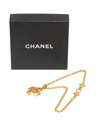 Pre-owned Chanel 1996 Gold Plated Cc Clover Pendant Necklace Costume Necklace