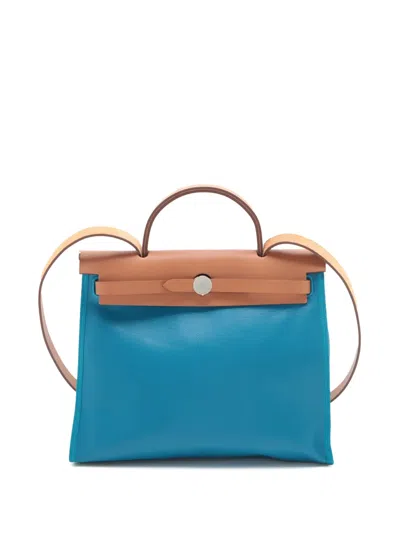 Pre-owned Hermes 2021 Toile H Berline Vache Hunter Herbag Zip 31 Satchel In Blue