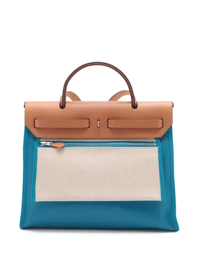 Pre-owned Hermes 2021 Toile H Berline Vache Hunter Herbag Zip 31 Satchel In Blue