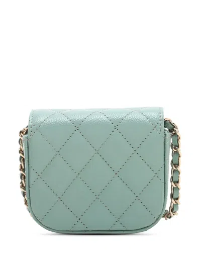 Pre-owned Chanel 2021 Mini Classic Caviar Clutch With Chain Crossbody Bag In Blue