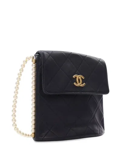 Pre-owned Chanel 2021 Small Quilted Calfskin About Pearls Hobo Crossbody Bag In Black