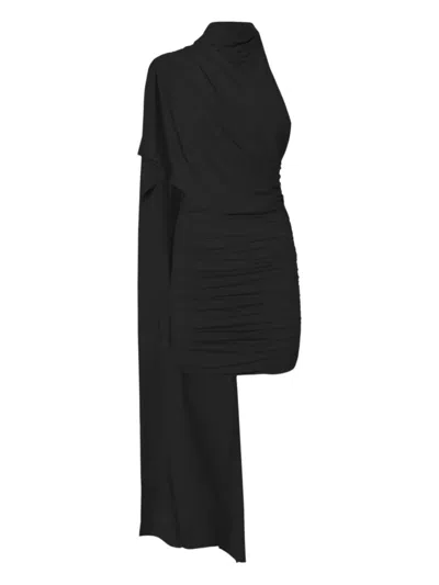 The Andamane Waverly Cape Effect-ruched Mini Dress In Black