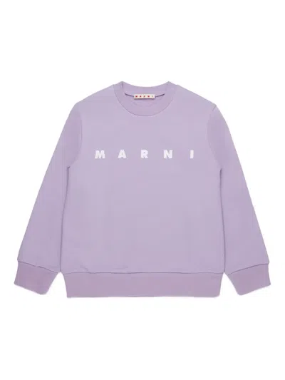 Marni Logo-print Crew-neck Sweater In Purple