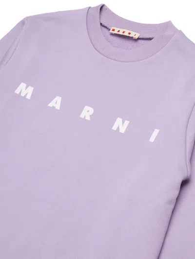 Marni Logo-print Crew-neck Sweater In Purple