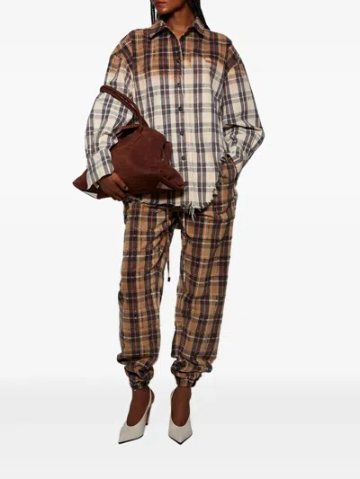 Attico Plaid Drawstring Long Pant In Brown