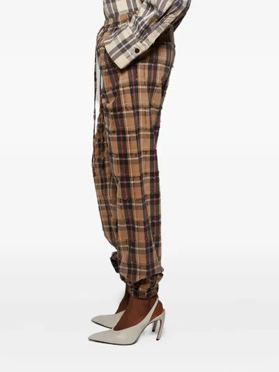 Attico Plaid Drawstring Long Pant In Brown