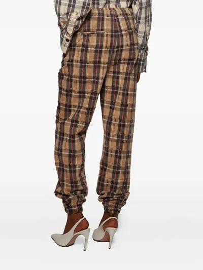 Attico Plaid Drawstring Long Pant In Brown