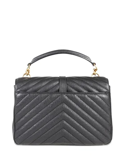 Saint Laurent College Medium Quilted Leather Tote In Black