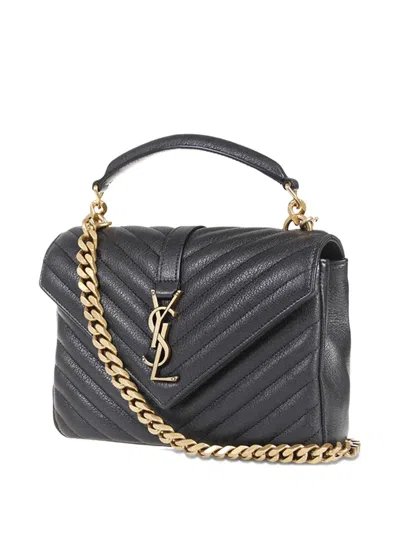 Saint Laurent College Medium Quilted Leather Tote In Black
