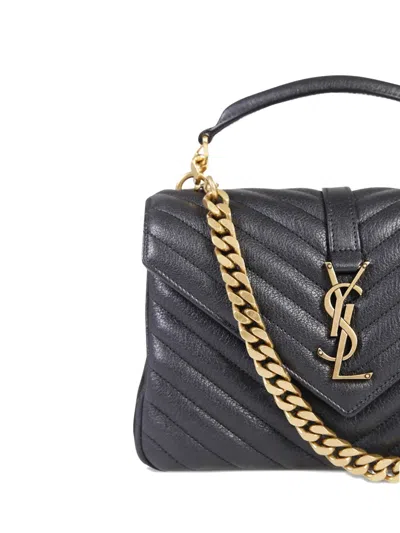 Saint Laurent College Medium Quilted Leather Tote In Black