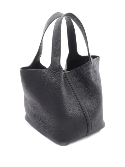 Pre-owned Hermes 2025 Picotin Leather Tote Bag In Black