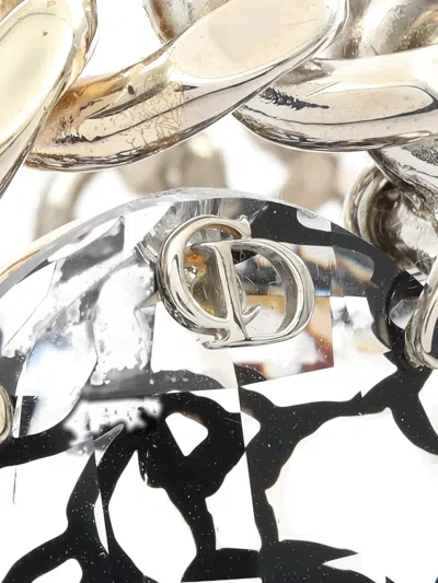 Pre-owned Dior 2010s Cd Crystal Chain Bangle In Silver