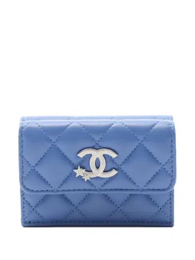 Pre-owned Chanel Matelasse Trifold Lambskin Wallet In Blue