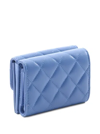 Pre-owned Chanel Matelasse Trifold Lambskin Wallet In Blue