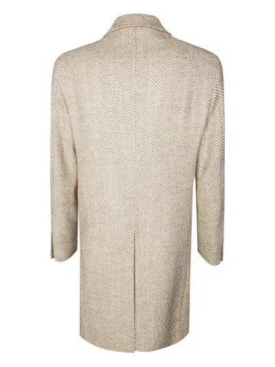 Tagliatore Double-breasted Herringbone Coat In Neutral