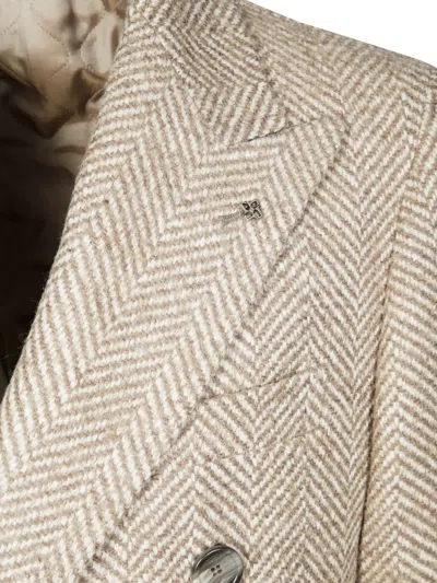 Tagliatore Double-breasted Herringbone Coat In Neutral