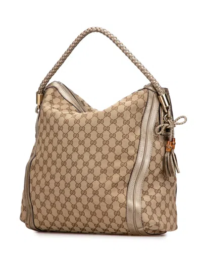 Pre-owned Gucci 2000-2015 Large Gg Canvas Bella Shoulder Bag In Gold