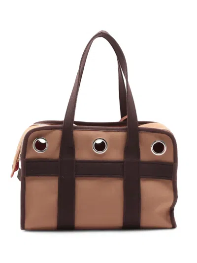 Pre-owned Hermes 2022 Toile Carrying Bag For Dogs Travel Bag In Brown