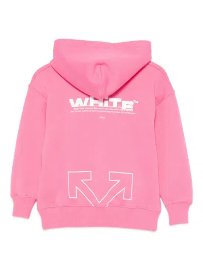 Off-white Fuchsia - White Off Stamp Logo-print Cotton-jersey Hoody 4-12+ In Pink