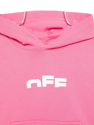 Off-white Fuchsia - White Off Stamp Logo-print Cotton-jersey Hoody 4-12+ In Pink