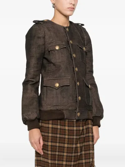 R13 Mélange-effect Multi-pocket Jacket In Brown