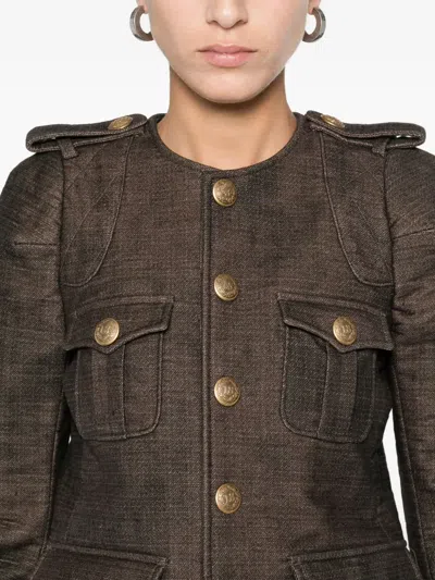 R13 Mélange-effect Multi-pocket Jacket In Brown